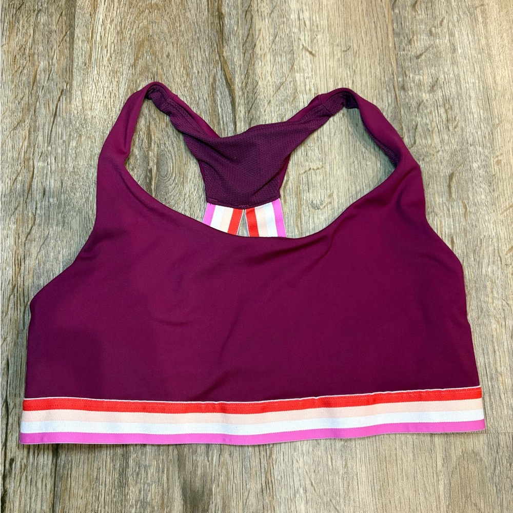 Athleta Plum Sports Bra with Pink and Red Accent Band